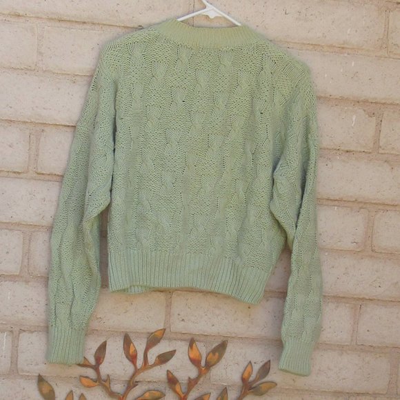 HUNTERS RUN Mint Green Fancy Knit Cardigan Short Large - Picture 4 of 5